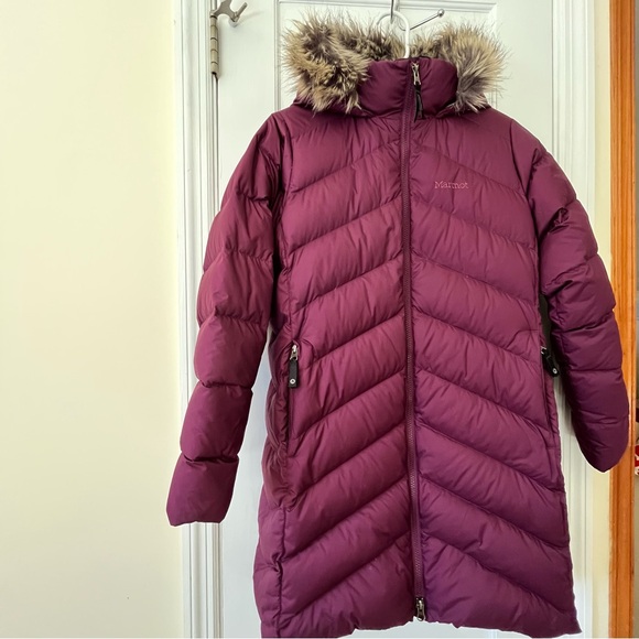 Marmot 700 Down Fill Fur Hooded Winter Coat Puffer Parka Long Girls XL/TG Warm - Picture 6 of 17